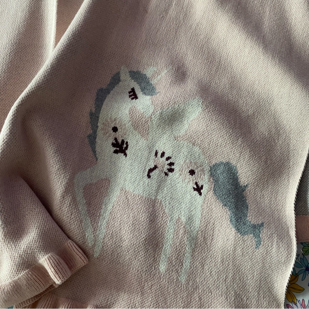Unicorn Knit Pink Baby Blanket with Ruffle